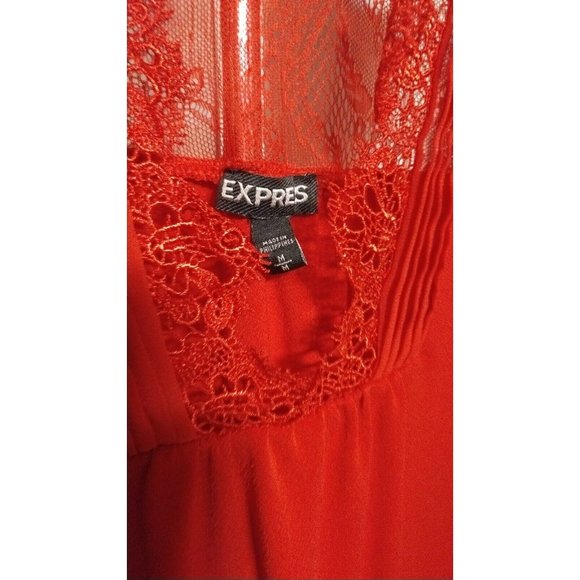 Express Red Crepe Tank/Blouse With Lace Size Medium - Picture 5 of 6